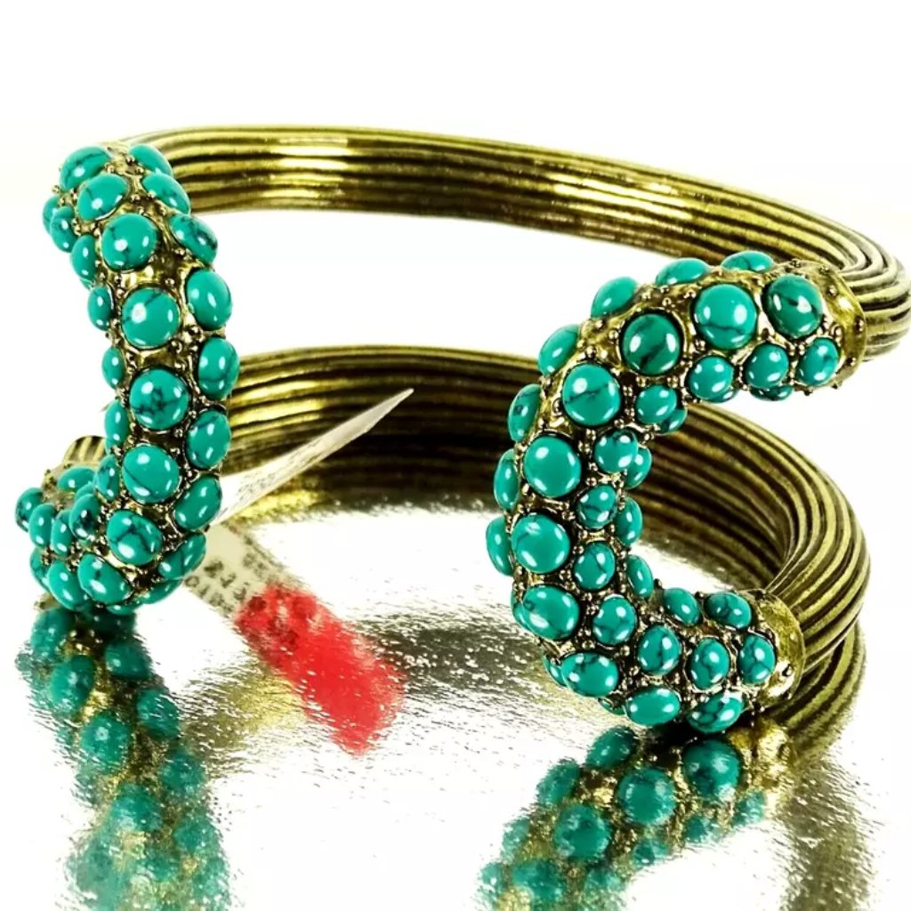 Giles & Brother Antique Gold Plated Brass & Turquoise Cuff Bracelet